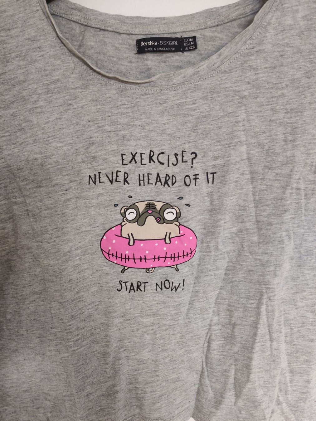 Bershka T-Shirts: Graues Crop Top mit süssem Print, Gr. M – Gebraucht aus Birmensdorf ZH von Nebuliane 1