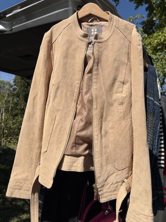 Veste en cuir pour femme beige taille 38