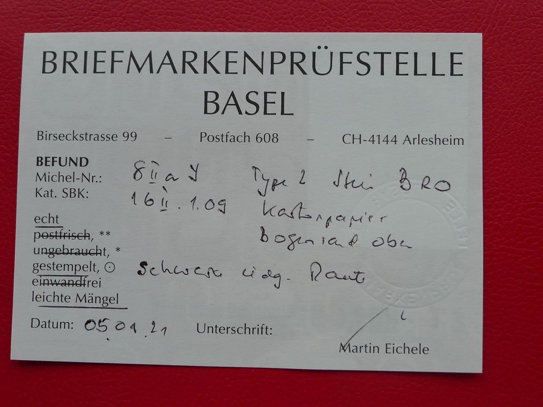 Alle Briefmarken: 16II.1.09, T.2 B-RO Kartonpapier+Bogenrand, 450.-+ Befund – Gebraucht aus Sursee von Luzernerraute 2