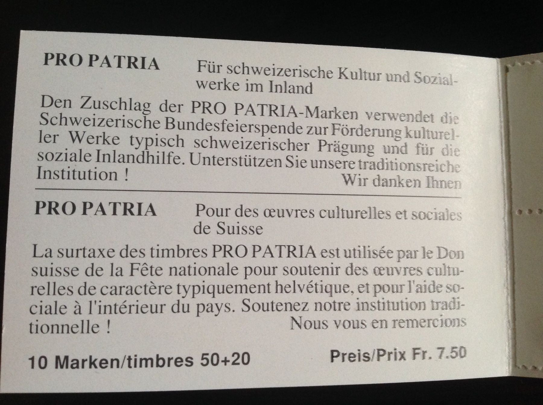 Tutti i francobolli: Markenheftchen Pro Patria 1990 – Usato da Horw venduto da Luki49 3