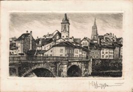 Bern Original Radierung von Niedeckbrücke, Handabzug, Top!