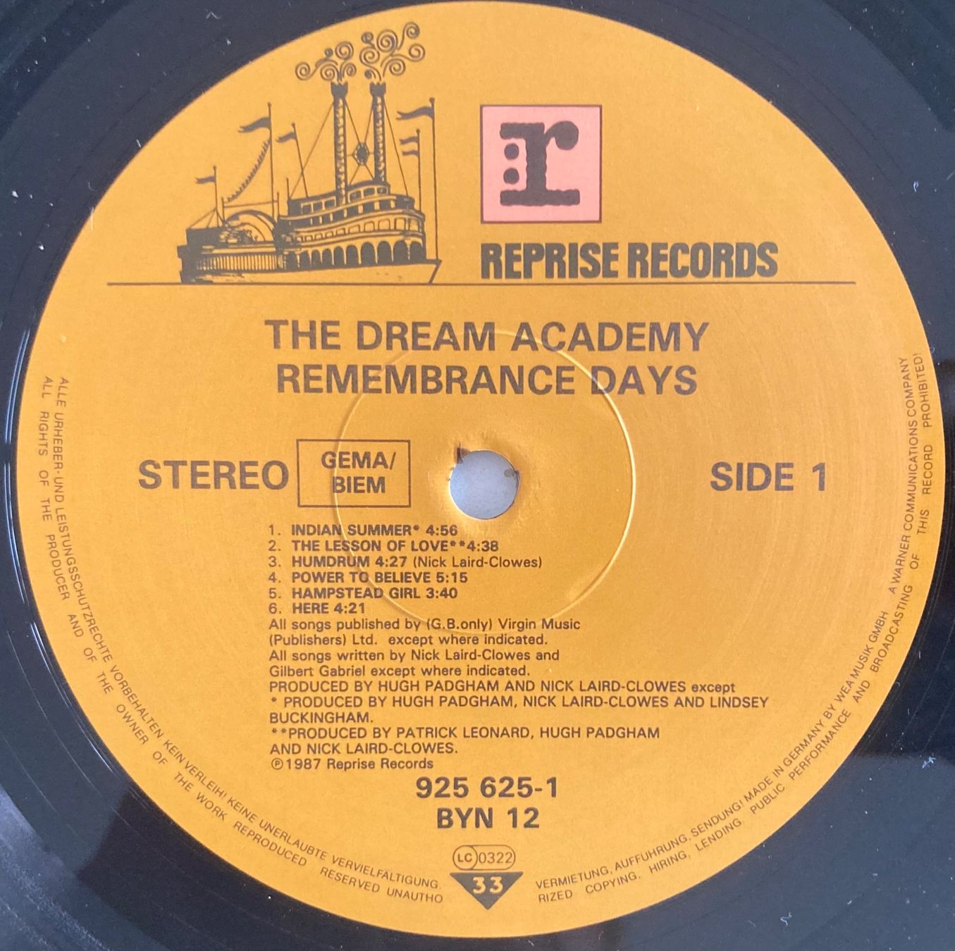 Vinyles: THE DREAM ACADEMY - REMEMBRANCE DAYS – D'occasion à Poliez-Pittet par Newtown-Records 3