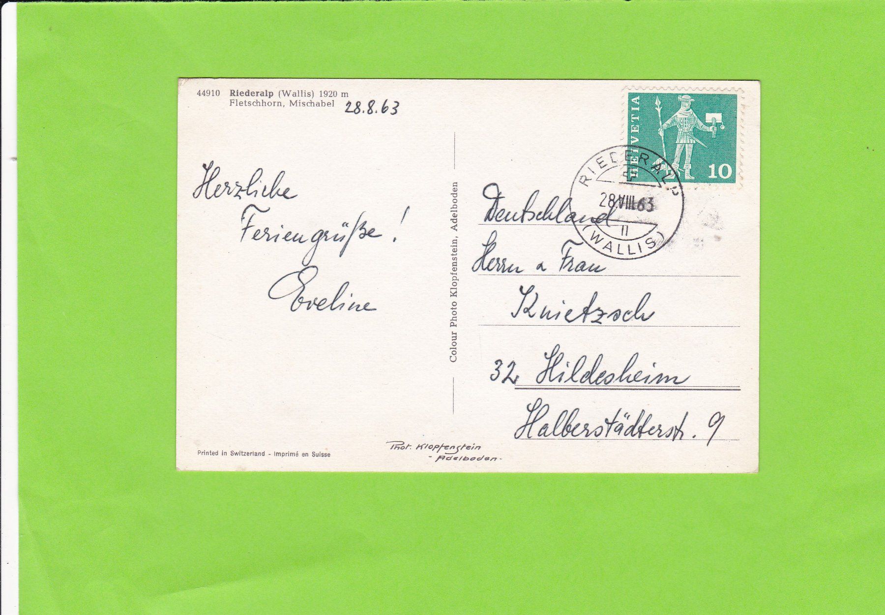 Cartoline postali: Riederalp-weidende Kühe – Usato da St. Peterzell venduto da neckertal 1