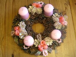 Vintage Adventskranz Zapfenkranz Rosa Shabby Chic | Ø 28cm