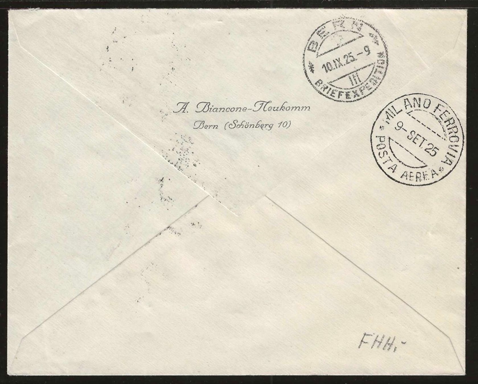Alle Briefmarken: 1925 : Express-R Flugpostbrief - Mailand, KP 260.-- – Gebraucht aus Gümligen von Geniusbuy 1
