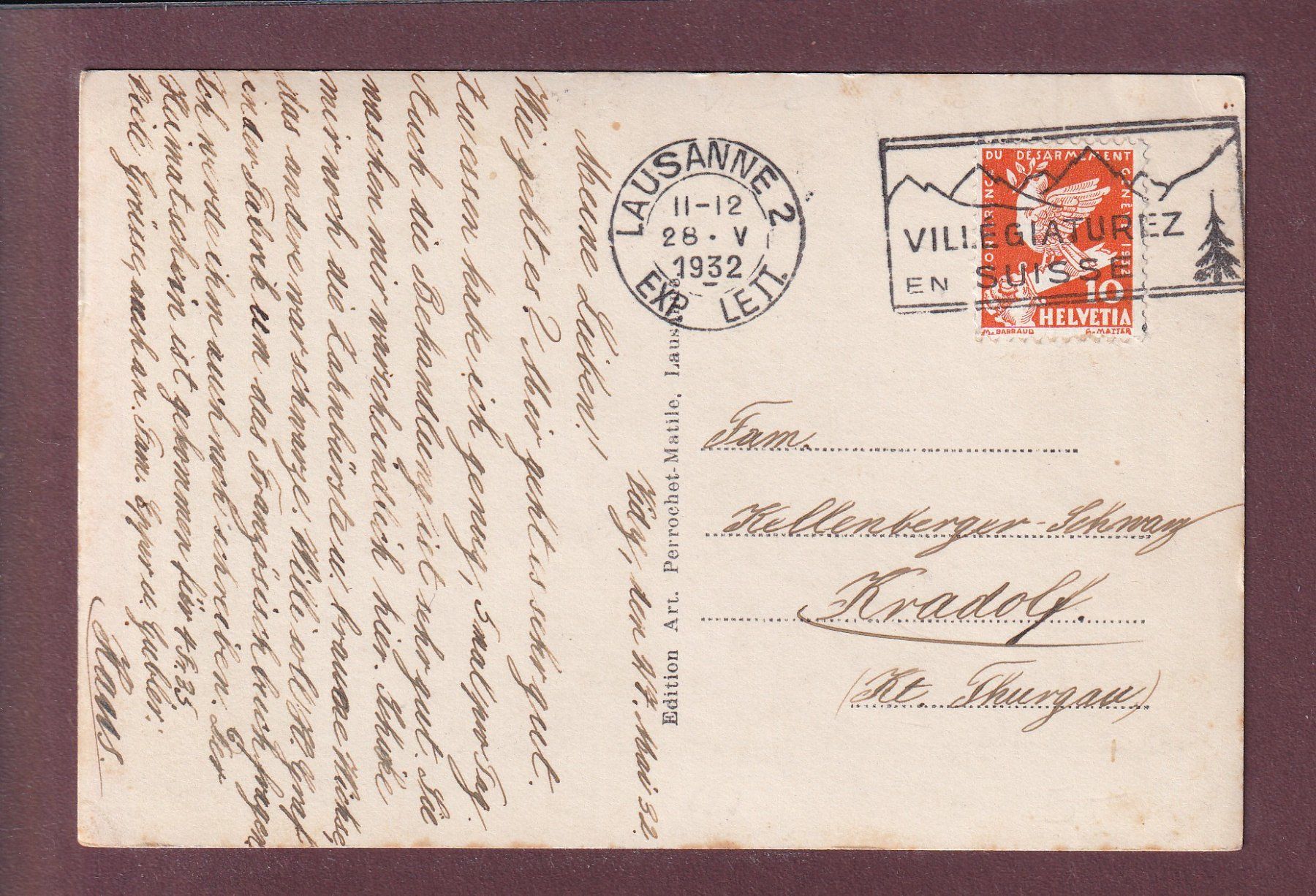 Cartoline postali: LAUSANNE - Eglise St. Jean - 1932 – Usato da Pully venduto da nicecards 1