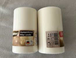 2 Stück - Stumpen-Kerzen, weiss, 15 cm hoch, Ø 8 cm, Deko