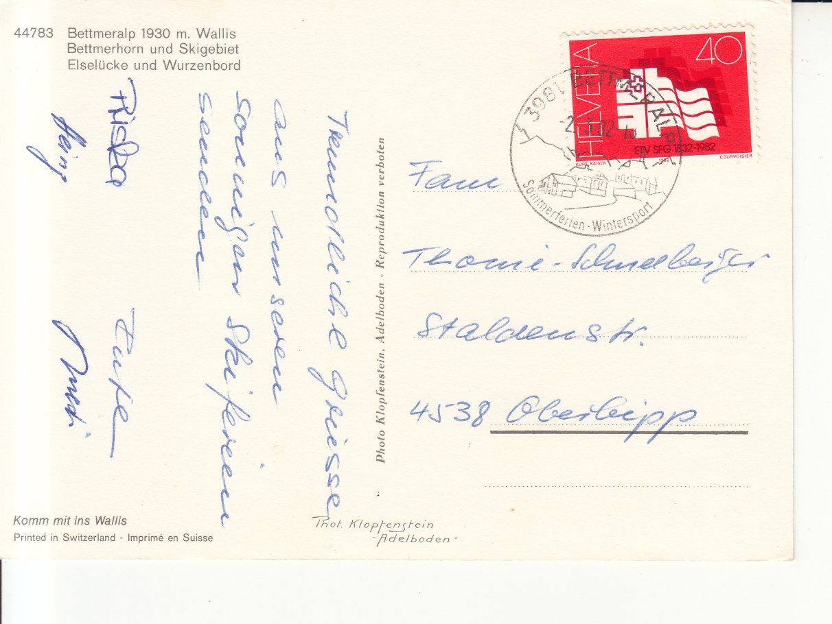 Ansichtskarten: Bettmeralp 1982 – Gebraucht aus Bürglen TG von StampGraf 1