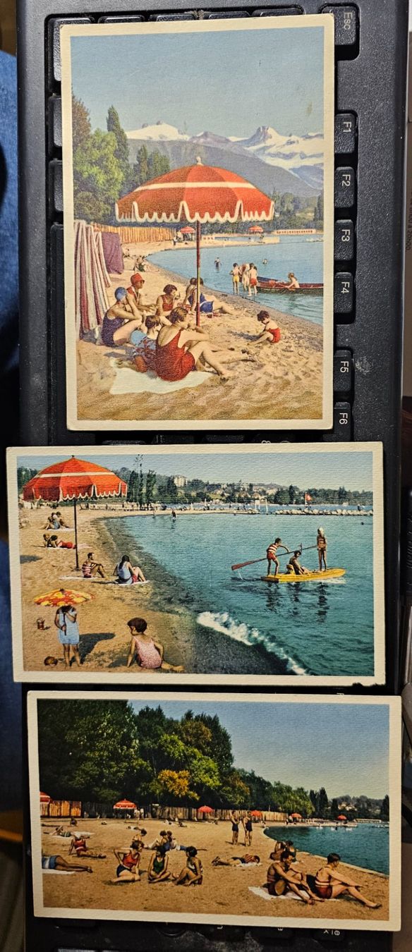 Cartoline postali: 3 cartes OUCHY-Plage, non circulée – Usato da Les Valettes venduto da Nuba1