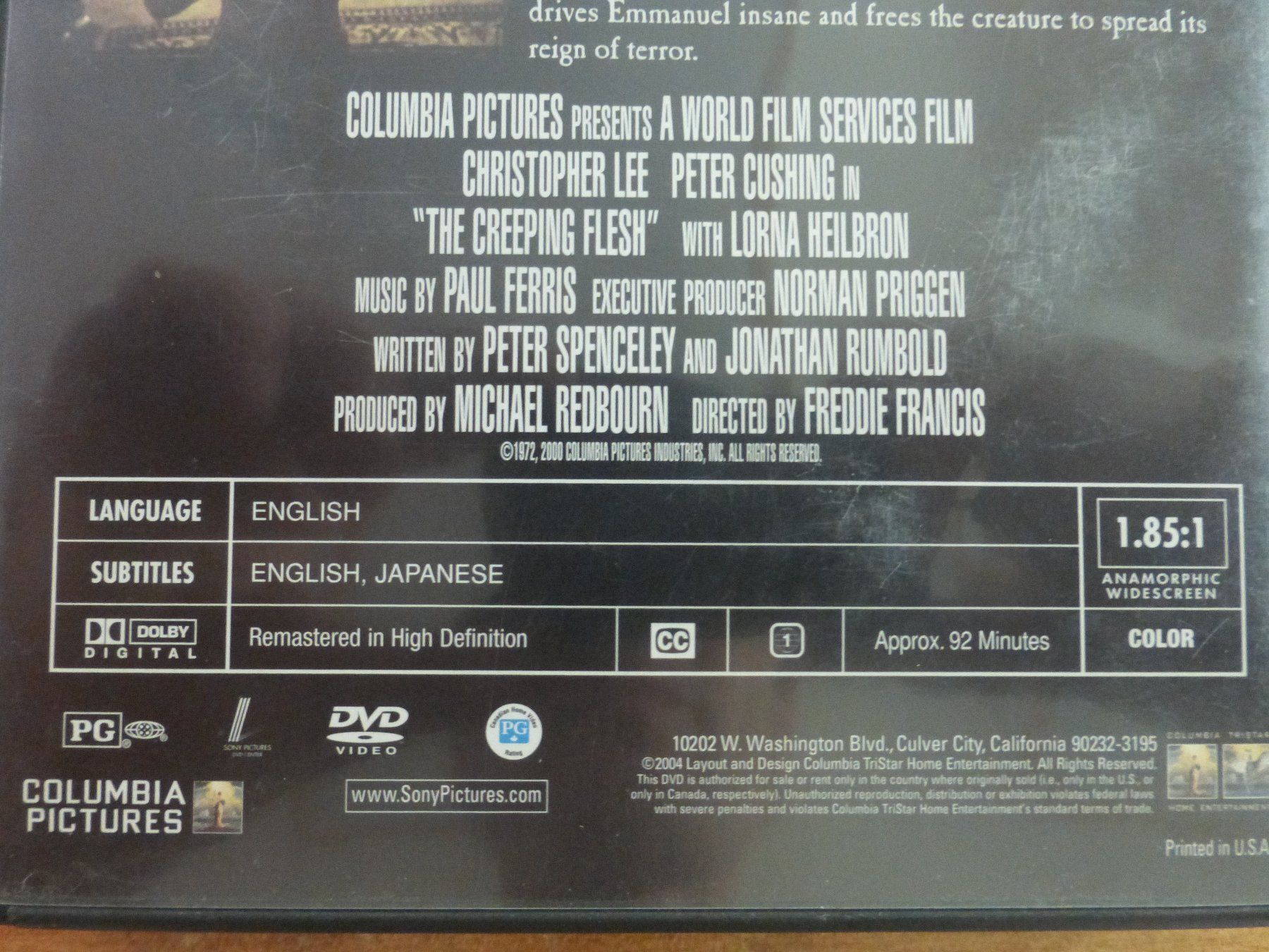 Tutti i DVDs: The creeping flesh Christopher Lee Peter Cushing Horror DVD – Usato da Zumikon venduto da psisound 2