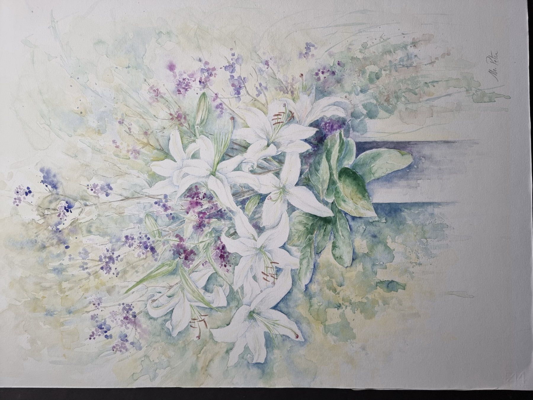 Gemälde: Marlene Peter Grosses Stillleben Aquarell handsigniert – Gebraucht aus Gersau von kunst-online 4