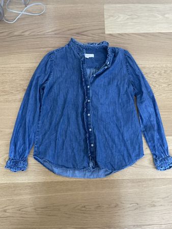 Bluse mit Rüschen / Volants Jeansstoff