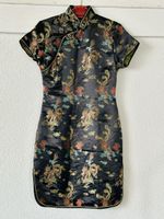 Black Dragon Print Cheongsam Dress, Size S/M