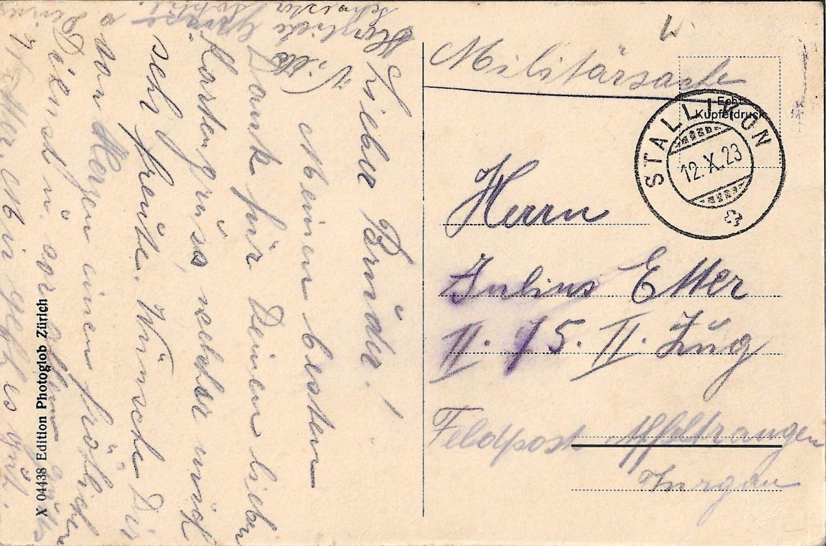 Cartoline postali: Karte Berghaus Stallikon 1923 – Usato da Zürich venduto da Philacat11 1