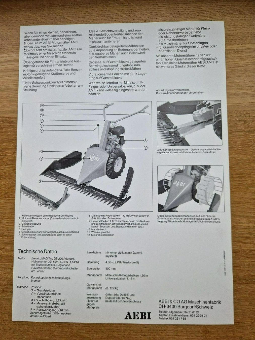 Aebi Traktoren: Original Prospekt Aebi Motormäher AM1 – Gebraucht aus Dürnten von Bachtel84 1