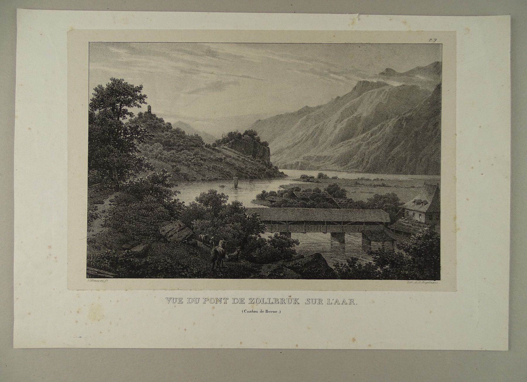 Incisioni: ZOLLBRÜCK INTERLAKEN, LITHOGRAPHIE 1824 – Usato da Grüningen venduto da Kartensammler 1