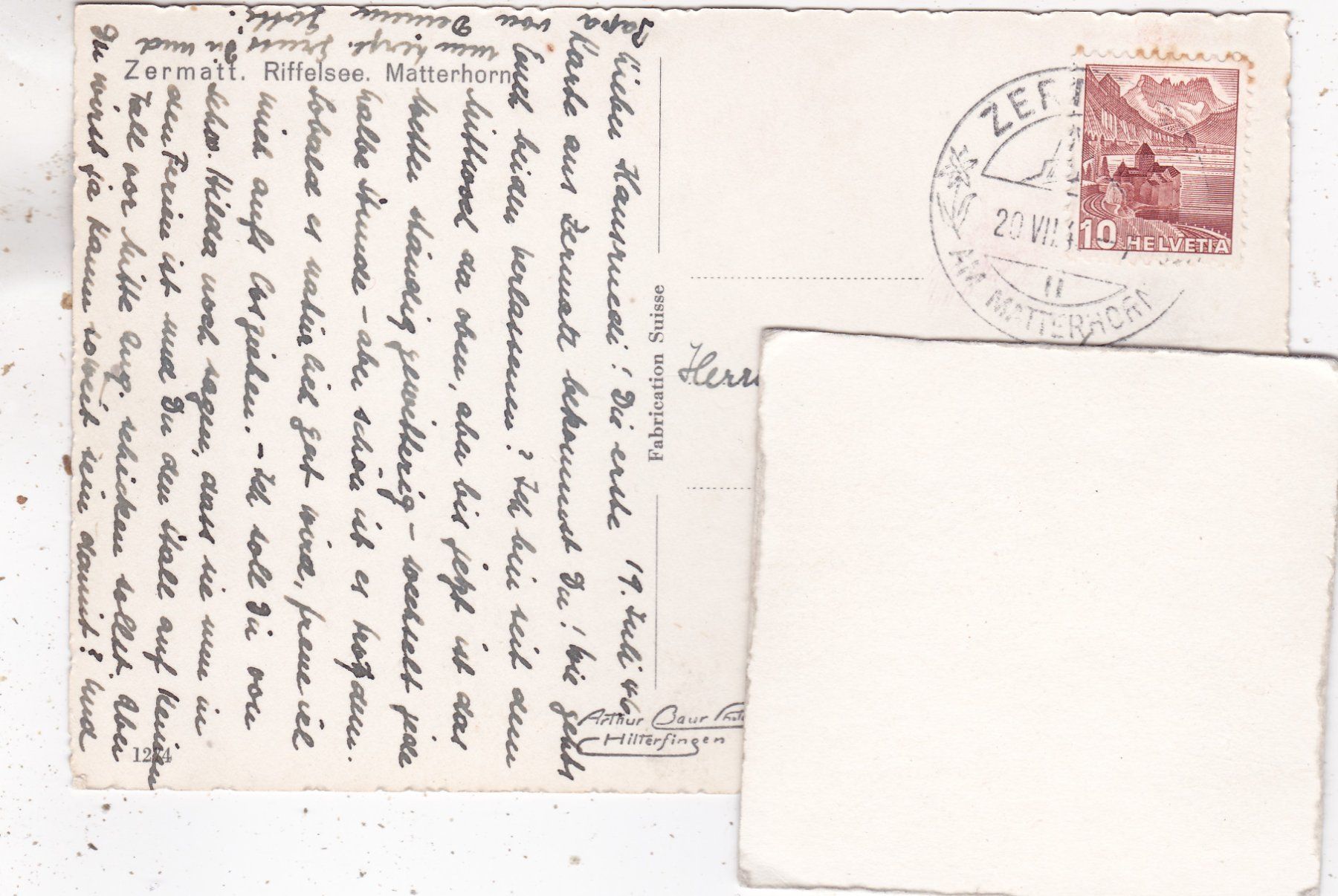 Cartoline postali: Zermatt Riffelsee Matterhorn 1946 – Usato da Herisau venduto da Lisegrat2008 1