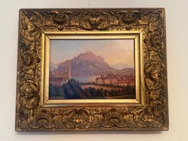 Uraltes Oelgemälde LUZERN mit Pilatus, Goldrahmen gebraucht