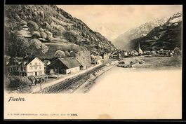 Fluelen, Hotel Flueler Hof mit Bahnschie