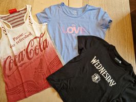 3 T-Shirts gr.152 (Coca-Cola, PZ, Wednesday)