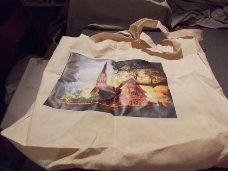 Tasche mit Bild Kirche Oerlikon, beige
