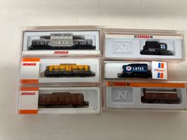 6er Set Arnold Spur N Schwerlastwagen, diverse Güterwagen