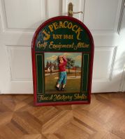 Vintage Golfschild J.Peacock, Holz handbemalt, Deko Schild