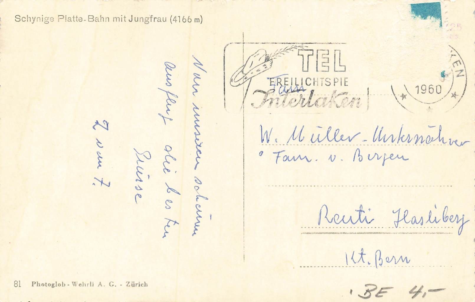 Cartoline postali: Schynige platte bahn mit Jungfrau – Usato da Biasca venduto da Blenio71 1