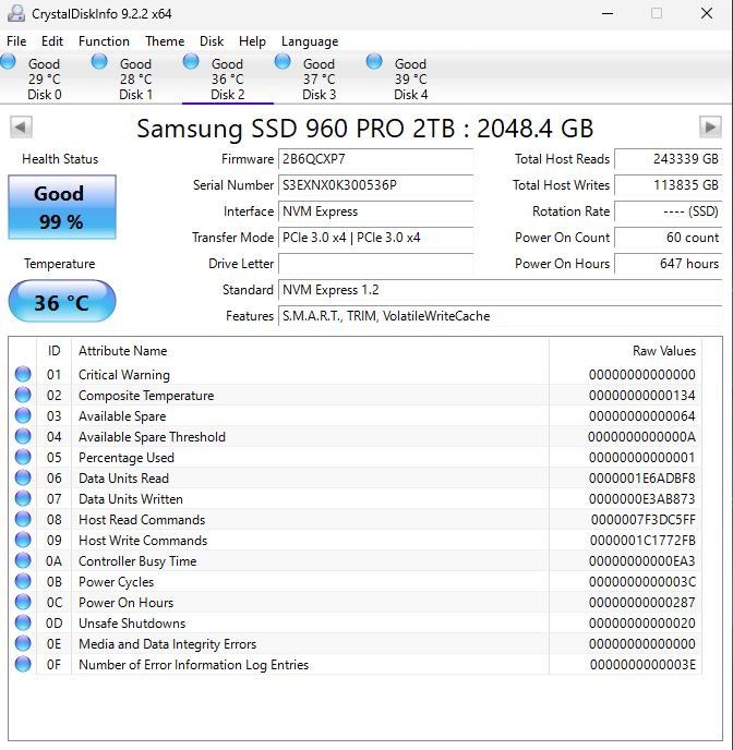 Samsung Harddisks: Nvme M.2 SSD Samsung 960 PRO 2TB – Gebraucht aus Echandens von bil_d95j 1