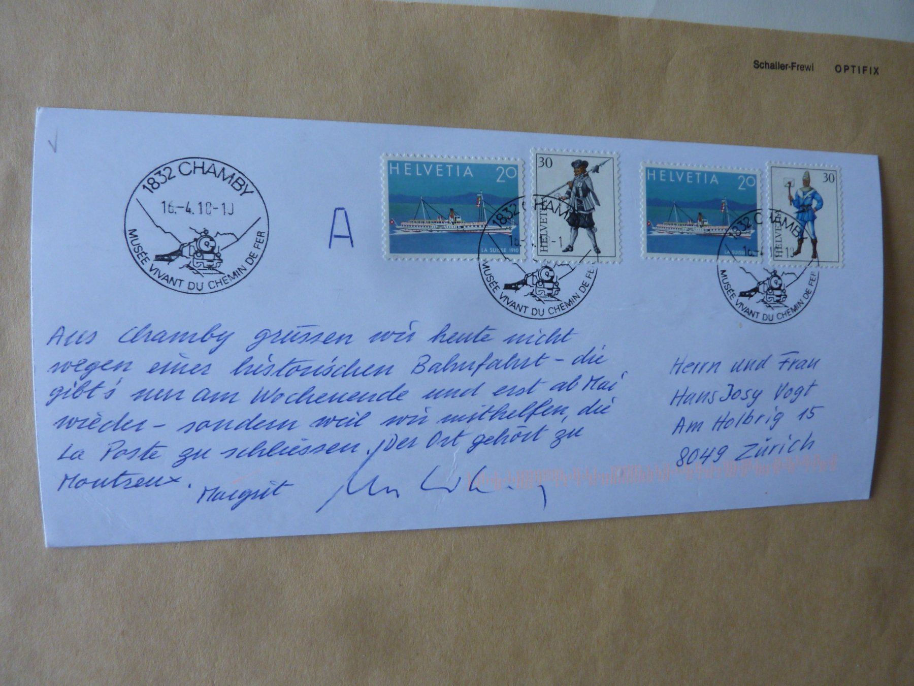 Cartoline postali: FOTOPOSTKARTE ORIGINAL MIT BRIEFMARKEN,  POSTSTEMPEL CHAMBY – Usato da Zürich venduto da Rrehsuah 1