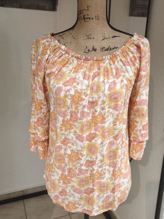 Damen Bluse Chicoree Blumenmuster gelb orange Grösse M