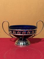 Antique Cobalt Blue Glass Salt, Silverplate Holder