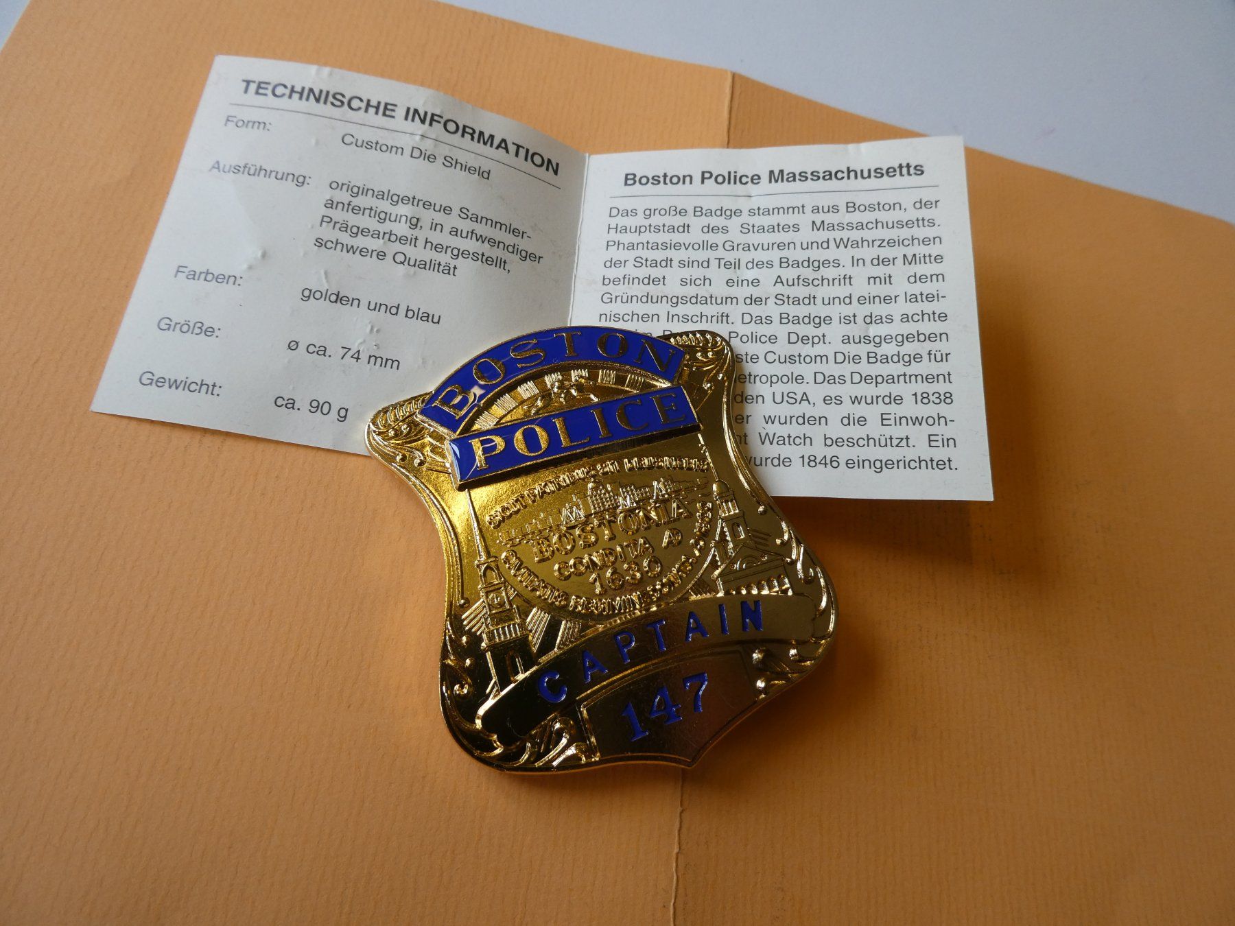 Medaillen: USA, Boston Police, Captain    Replika – Neu (gemäss Beschreibung) aus Hinterforst von Rohusri
