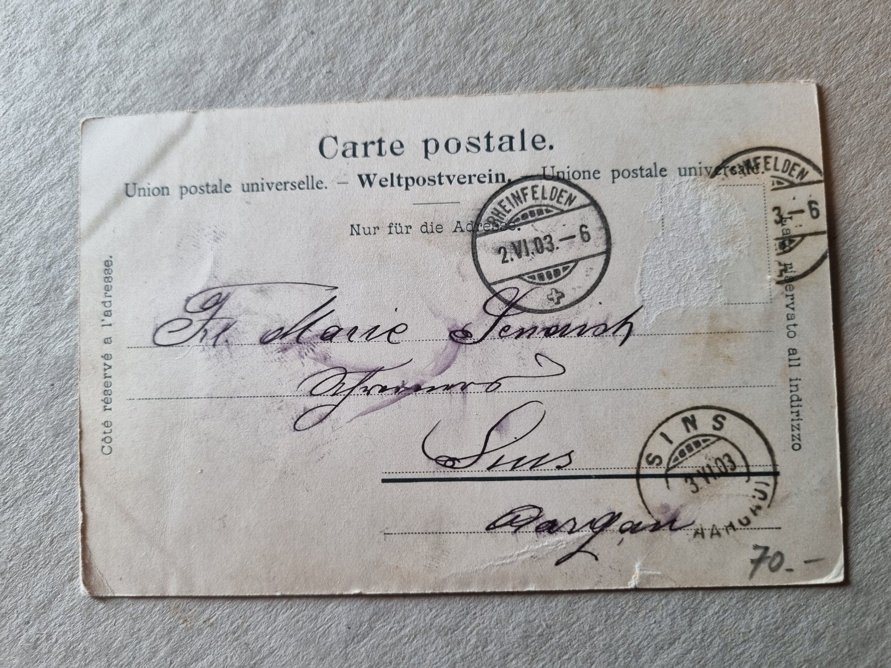 Cartoline postali: Rheinfelden Dortfstrasse  Marktgasse belebt 1903 – Usato da Trachslau venduto da post35 1