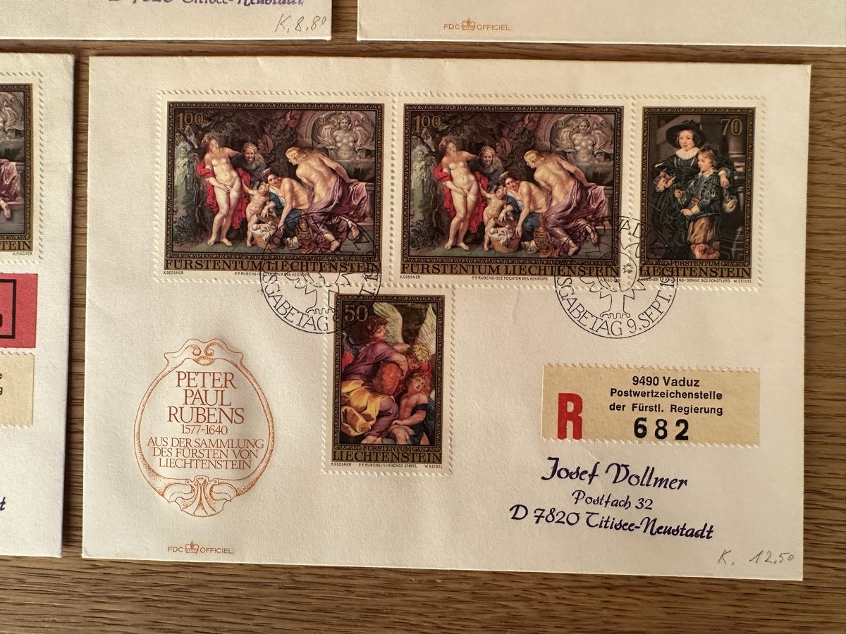 Alle Briefmarken: Liechtenstein - 5x RUBENS FDC 1976 – Gebraucht aus Schmitten / FR von Samsara169 5