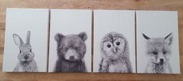 4-Set Tiere schwarz weiss Wandbilder Leinwand 40x60cm JUNIQE