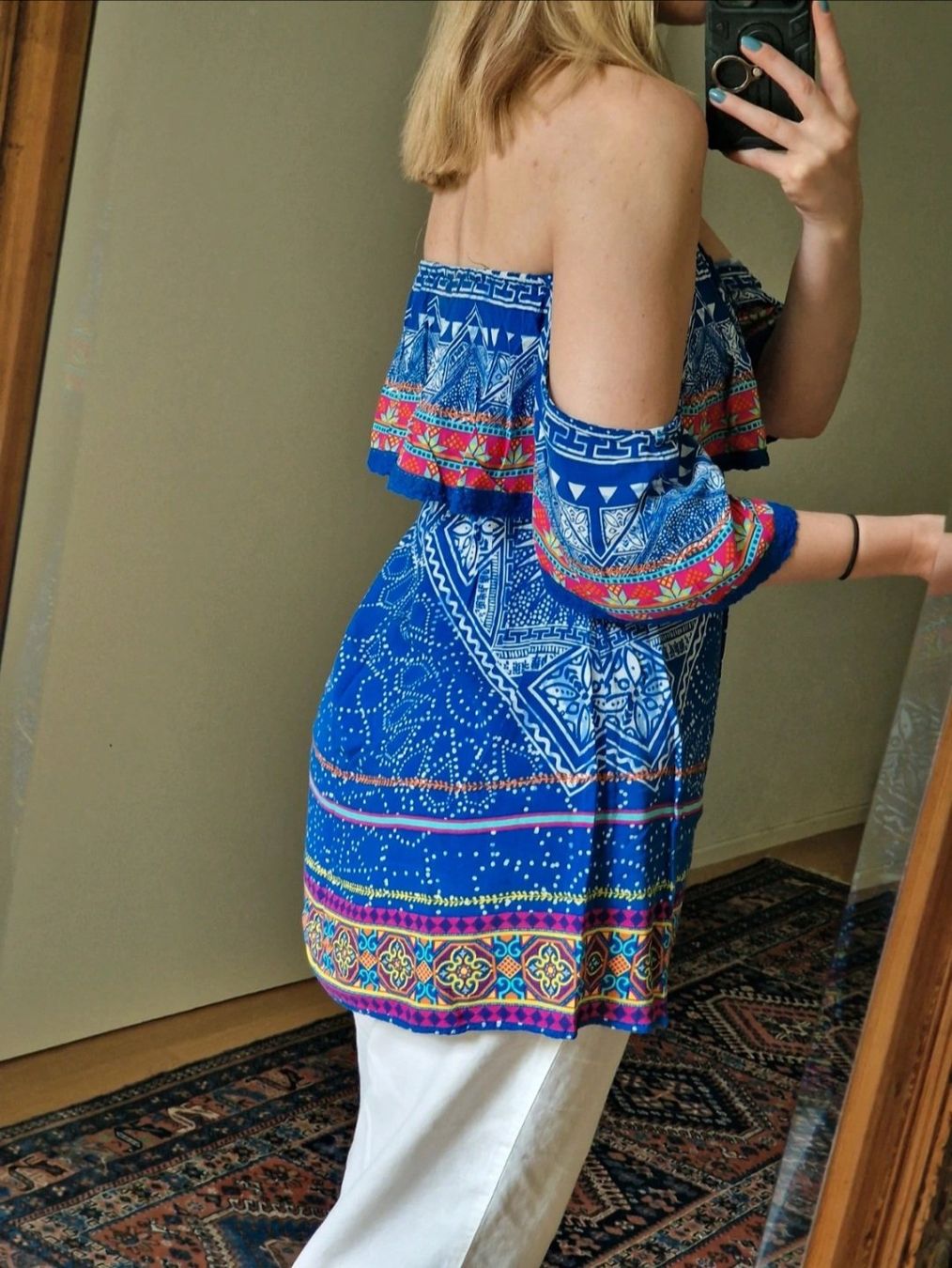 Tuniche: Bunte Off-Shoulder tunika Hippie Blau gemustert – Usato da Zürich venduto da tsu_76bc 3