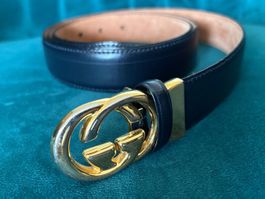 Gucci GG Reversible Interlocking Gurt I Gold Doppelschnalle
