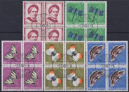 1951, PJ J138-J132 Viererblöcke +ET-Stempel: Kat: 280.-+