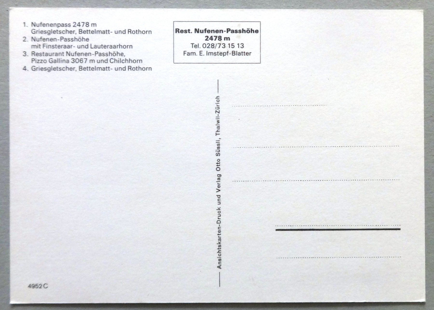 Cartoline postali: Nufenen-Pass 2478 m – Usato da Fétigny venduto da Billy2miny 1