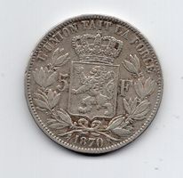 (1344) Belgien, 5 Francs, 1870, ss-vz