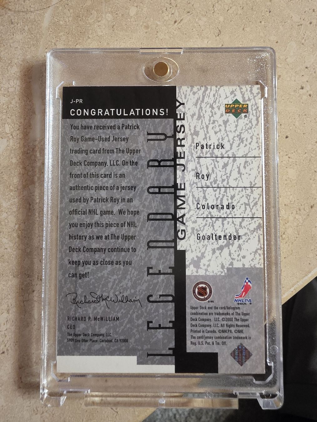 NHL Carte collezionabili: Patrick Roy Upper Deck LEGENDARY Game Jersey Card Colorado – Nuovo (secondo la descrizione) da Boltigen venduto da Calagero 1