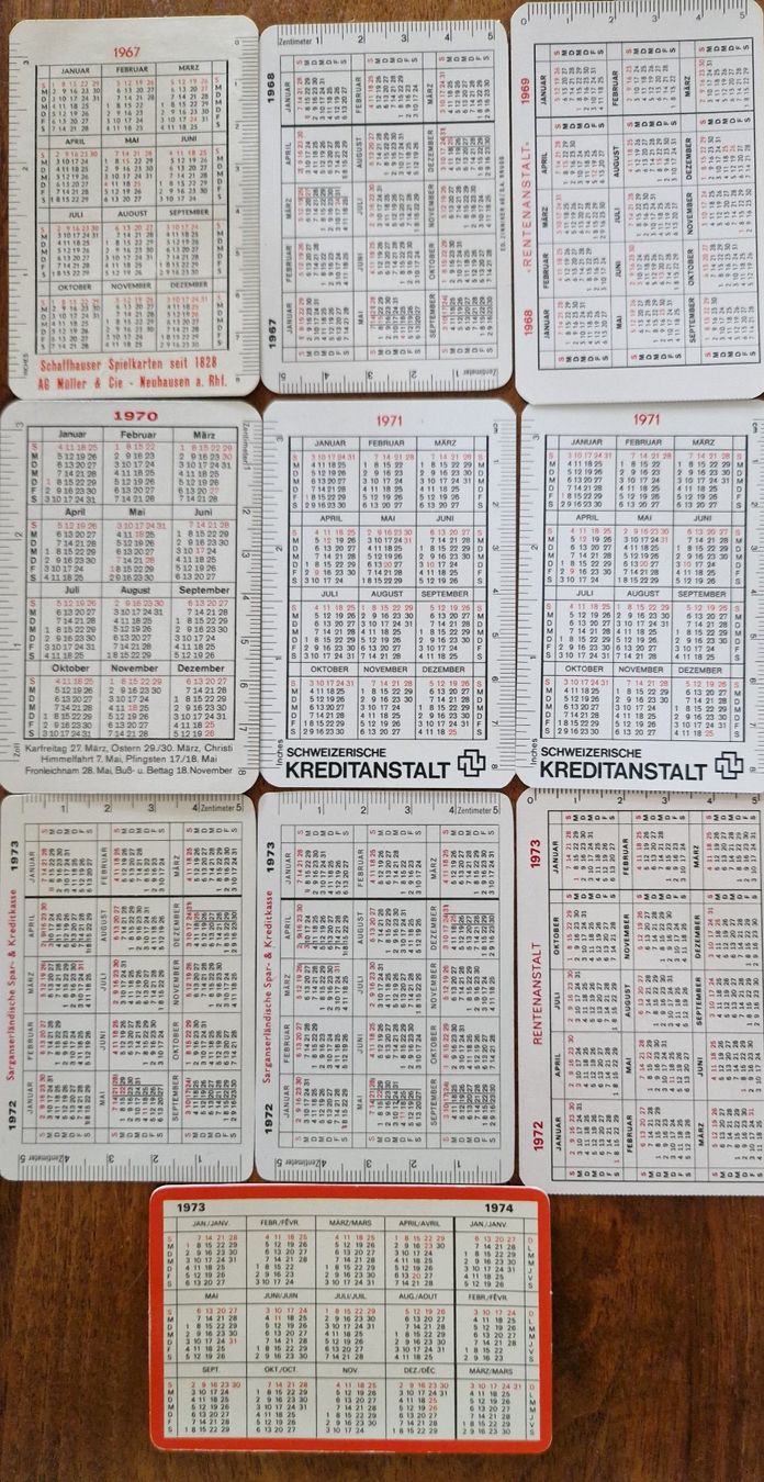 Calendari: 10x alte minikalender 1967-1974 – Usato da Horgen venduto da lemisk 1
