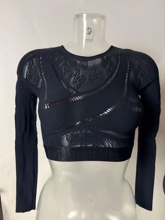 WOLFORD, SPORTY LOGO NET TOP Langarm, Grösse XS, Schwarz