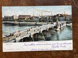 Alte Ansichtskarte Basel Rheinbrücke 1904