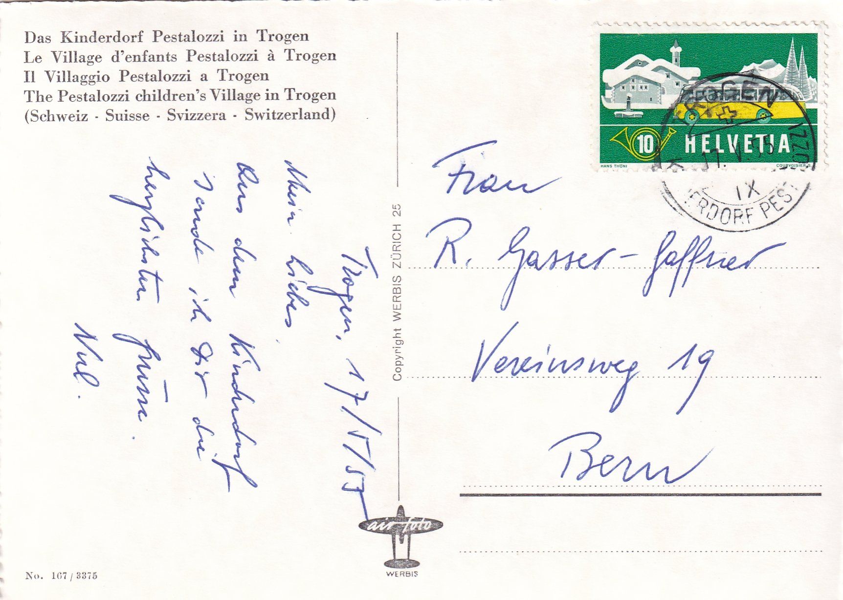 Cartoline postali: Trogen - Kinderdorf Pestalozzi /mp – Usato da Hombrechtikon venduto da Rudolf07 1