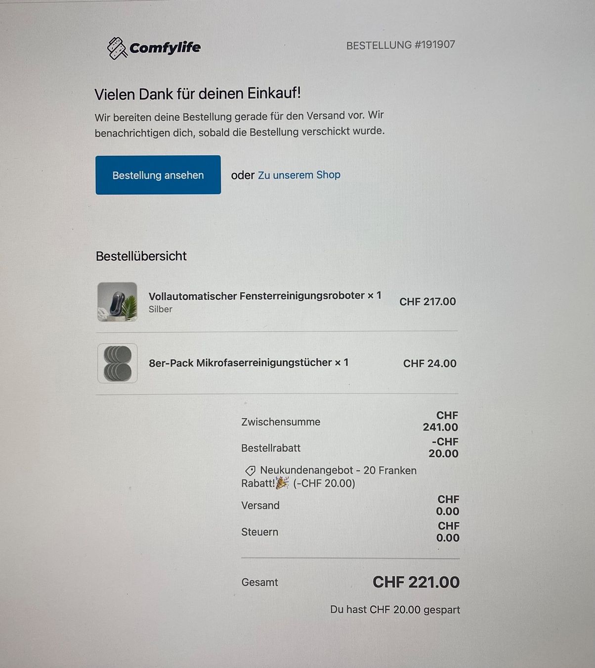 Altro per la casa: Comfylife Fensterreinigungsroboter – Usato da Binningen venduto da schmidt-m 2