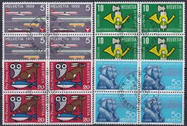 1959, Nr.343-346 Viererblöcke mit ET-Stempel Kat: 30.-