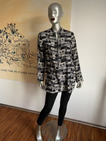 AKRIS: Elegante Seiden-Bluse/Tunika mit ‚Musikbox-Muster, 38