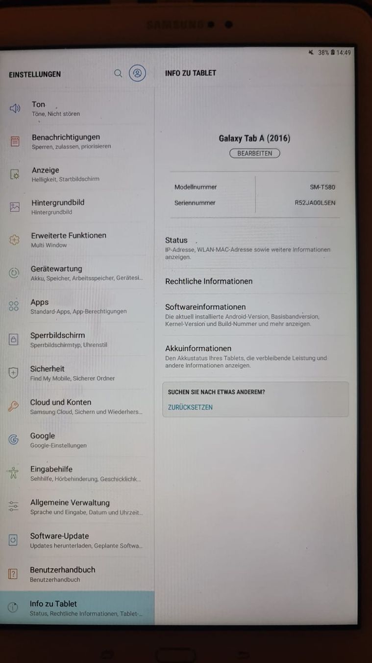 Samsung Tablettes PC: Samsung Tab A (2016) – D'occasion à Rothenburg par 123odermatt 2